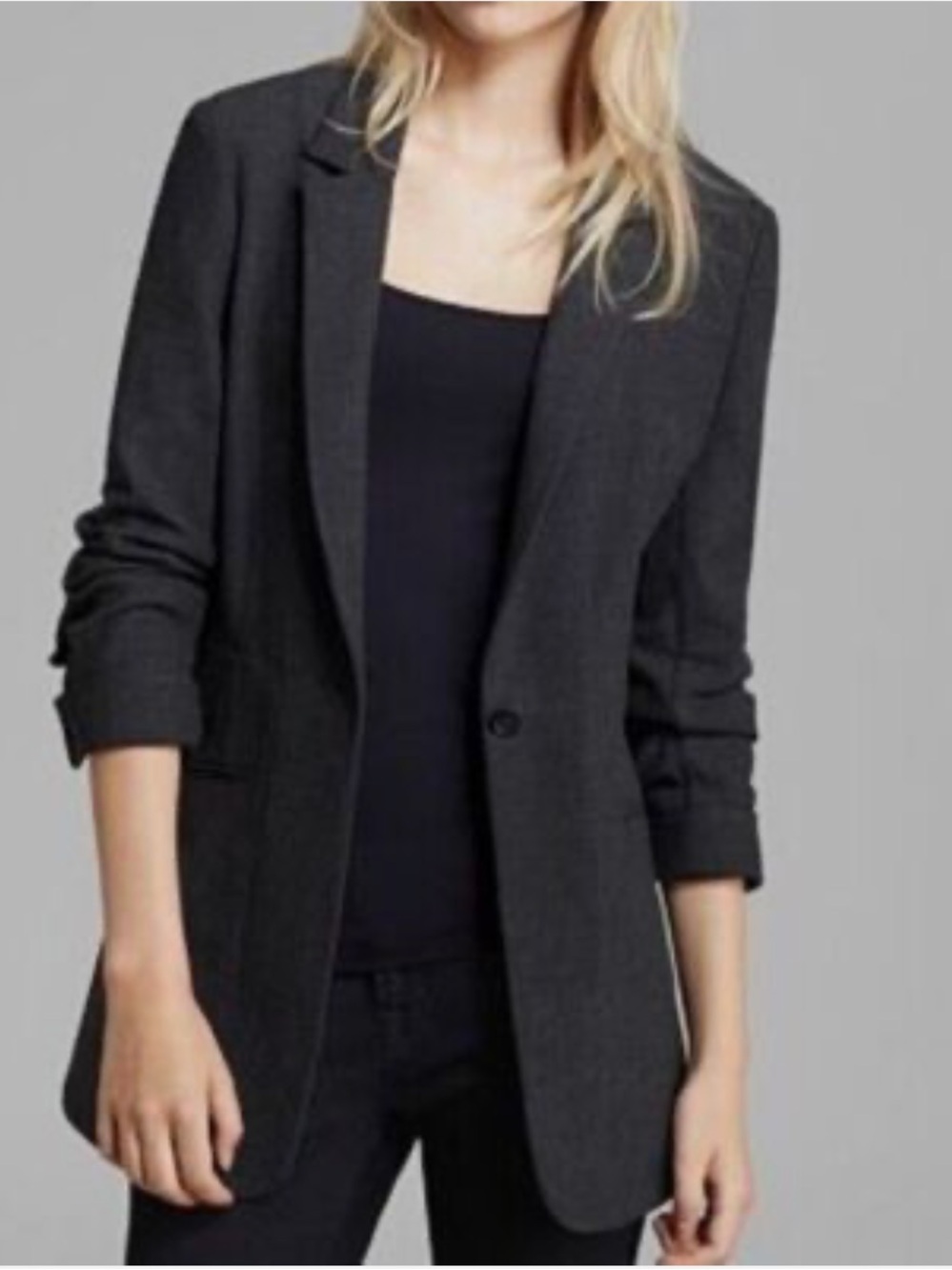 Elizabeth and James Ponte Jacket Blazer Gray 3/4 Ruched Sleeve Women’s 2
